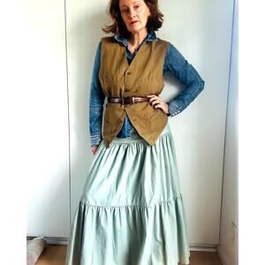 Vintage 90s Heritage Linen Menswear Style Vest Khaki Size Wom L Gopcore Utility